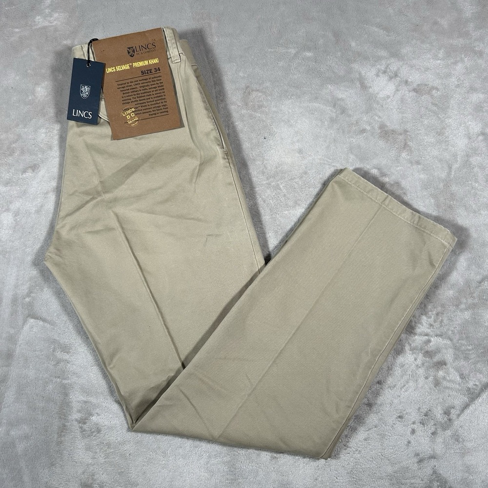 New LINCS DC & Company Selvage Khaki Pant Mens 34x35 Beige Loose Fit Vintage NWT